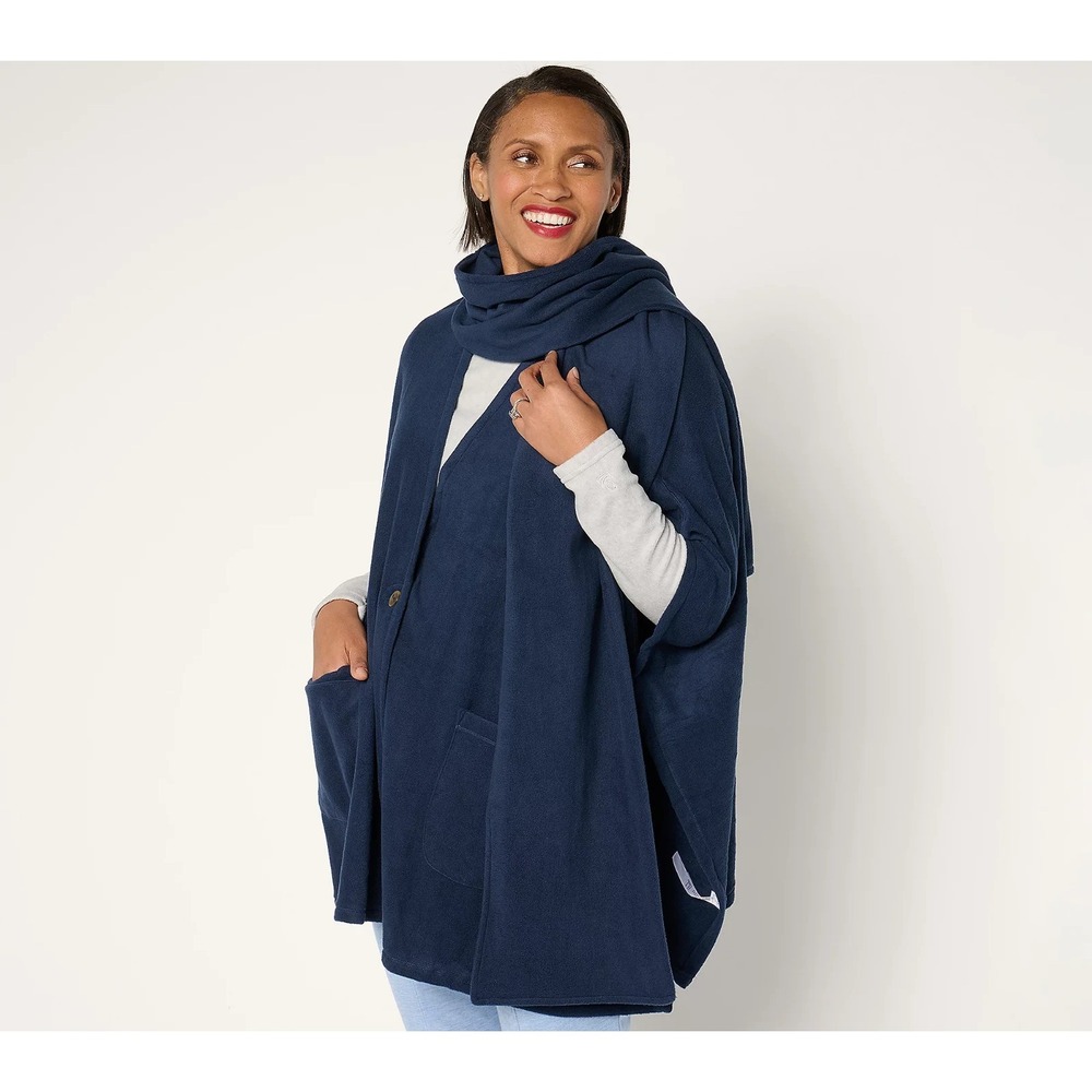 Cuddl Duds Fleecewear with Stretch Open Wrap with Removable Scarf ,One sz  #40E